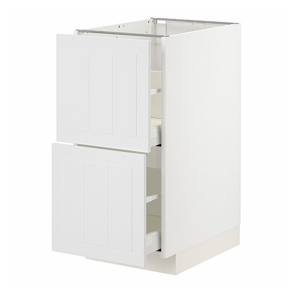 White ikea METOD kitchen cabinet with two pull-out drawers and two doors, featuring a light and crafted design.