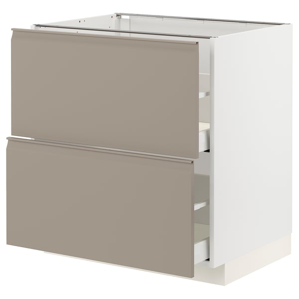 Modern kitchen cabinet: METOD, beige, 2-drawer, square, flat top, smooth fronts.