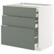 Modern grey-green METOD kitchen unit with 3 drawers.