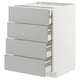 Modern white METOD kitchen cabinet with four grey drawers, rectangular shape, sleek design.