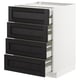Black stained wooden drawer fronts on white METOD kitchen cabinet, four drawers, sleek design.