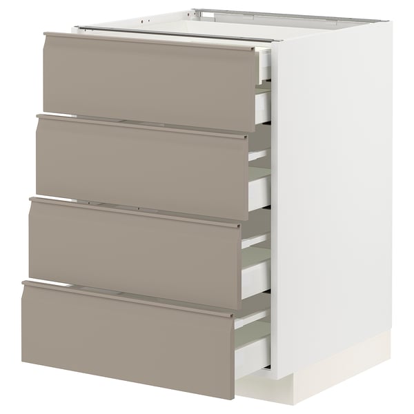 Modern kitchen unit: METOD with grey-beige drawer fronts, integrated handles, and sleek design.
