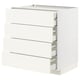 White ikea METOD kitchen unit with multiple pull-out drawers for storage.