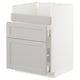 White METOD kitchen cabinet with light grey fronts and bevelled edges, two drawers, and a shelf.