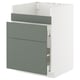 Modern white and grey-green ikea METOD kitchen cabinet unit with 3 drawers.