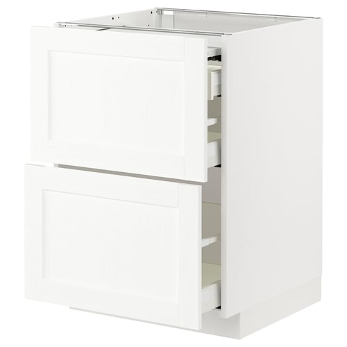 New white METOD kitchen cabinet with pull-out drawers and drainer, modern and practical design.