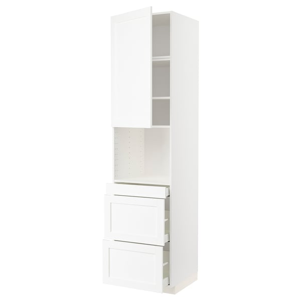 White METOD kitchen cabinet with drawers and shelves.