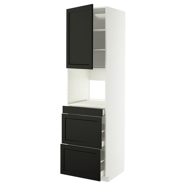 METOD kitchen unit with black-stained ash drawers and white cabinet, modern design.