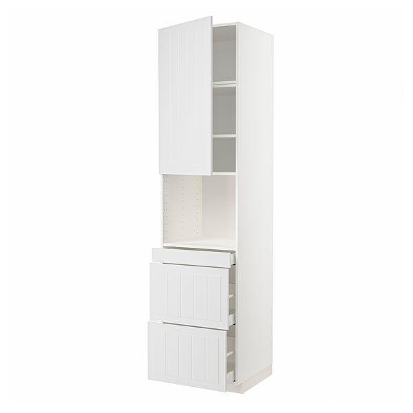 White METOD kitchen cabinet with drawers and shelves.