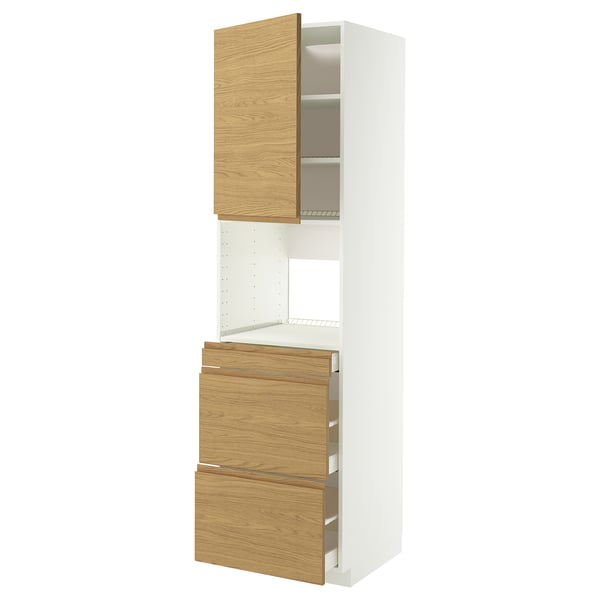METOD / MAXIMERA Hi cab f micro combi w door/3 drwrs, white/Voxtorp oak effect, 60x60x220 cm