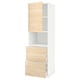 An ikea METOD kitchen cabinet with light ash-colored askersund fronts. It a tall frame with a cabinet and two drawers.