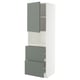 Ikea METOD kitchen cabinet, grey-green, with open door and drawers, rectangular shape, modern design.