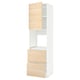 A white METOD kitchen cabinet with light ash wood patterned doors and drawers. It a pull-out drawer and adjustable shelves.