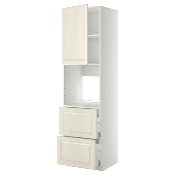 METOD kitchen unit, off-white, wooden, tall with shelf, doors, drawers.