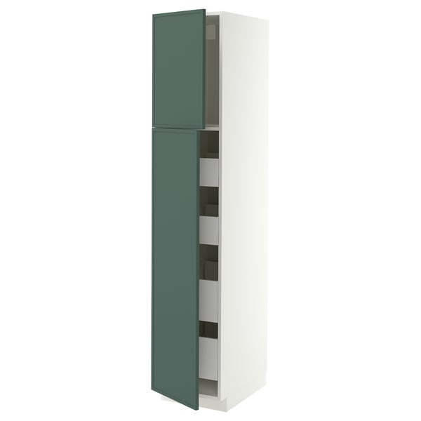 METOD / MAXIMERA Hi cab w 2 doors/4 drawers, white/Aspudden dark grey-green, 40x60x200 cm