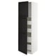 Black and white METOD kitchen cabinet, narrow with shelves.