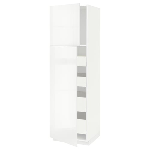 A white, modern kitchen cabinet. Its part of the METOD system with a glossy finish and sleek design, suitable for contemporary kitchens.