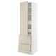 Beige METOD kitchen cabinet, tall with shelves and drawers.