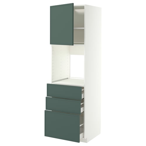 METOD / MAXIMERA High cab f oven w door/3 drawers, white/Aspudden dark grey-green, 60x60x200 cm