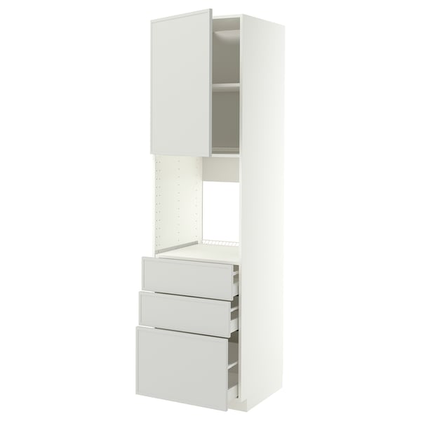 METOD / MAXIMERA High cab f oven w door/3 drawers, white/Aspudden light grey, 60x60x220 cm