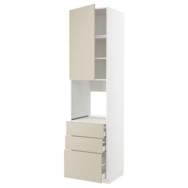 White METOD kitchen cabinet with beige doors, modern design, smooth surfaces.