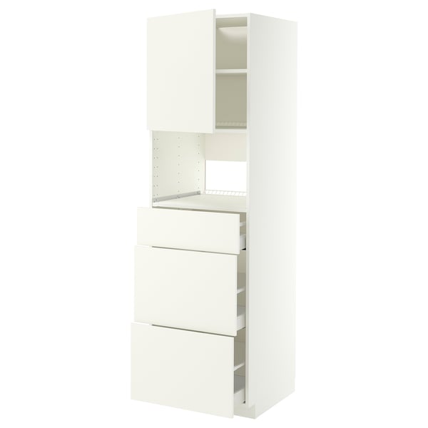 METOD / MAXIMERA High cabinet f built-in appliances, white/Vallstena white, 60x60x200 cm