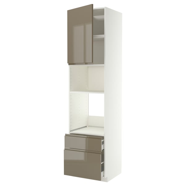 METOD / MAXIMERA High cabinet f built-in appliances, white/Voxtorp high-gloss dark grey-brown, 60x60x240 cm