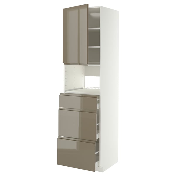 METOD / MAXIMERA High cabinet f built-in appliances, white/Voxtorp high-gloss dark grey-brown, 60x60x220 cm