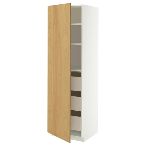 METOD / MAXIMERA High cabinet with drawers, white/Sinarp oak veneer, 60x60x200 cm