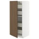 Modern white kitchen cabinet with walnut door, multiple drawers, sleek design.
