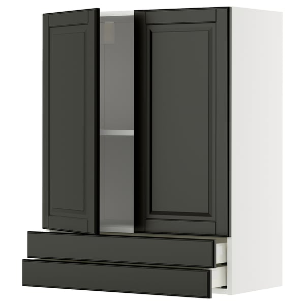 METOD in black with beveled edges, a modern kitchen cabinet set with a sleek design and smooth-running drawers.
