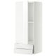 A white, modern kitchen cabinet unit with sleek, high-gloss doors and a single drawer.