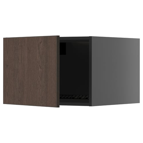 Open dark brown METOD kitchen cabinet, oak, square.