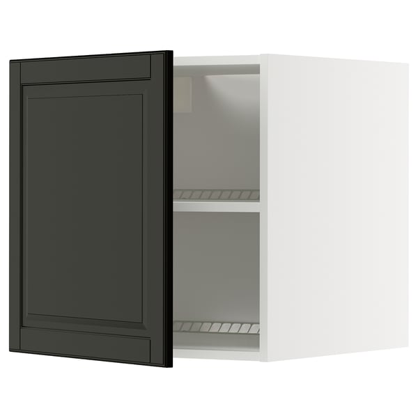 Modern black cabinet with white interior, adjustable shelves, sleek design.