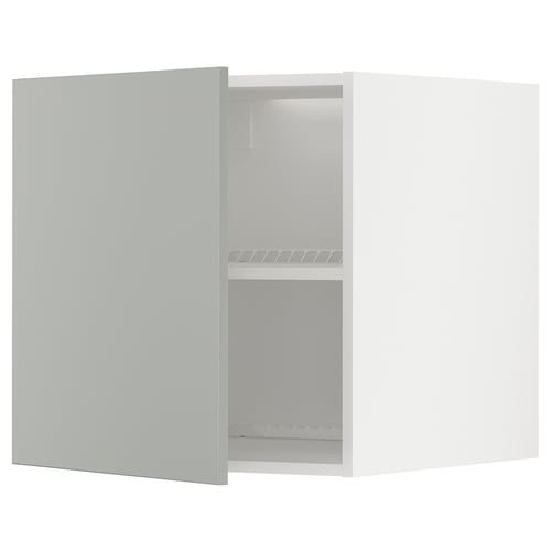 Light grey METOD kitchen cabinet, minimalist design, with sleek handle-less door, clean lines, and a modern look.