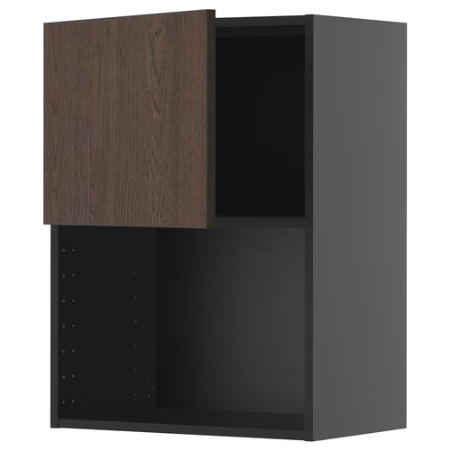 METOD wall cabinet in dark grey with oak-effect door, slim design, adjustable shelf.