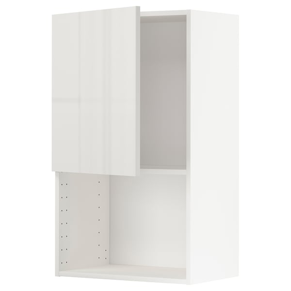 A white METOD kitchen cabinet with a high gloss finish and adjustable shelves.