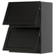 Black wooden kitchen cabinets with two angled doors, sleek and modern design.