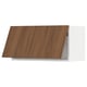 Walnut-colored, smooth kitchen cabinets. Modern design, rectangular shape.