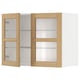 Wall-mounted kitchen cabinet, white and oak, with glass doors.