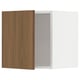 Modern kitchen cabinet, tistorp walnut door, white frame, smooth surface, square shape.