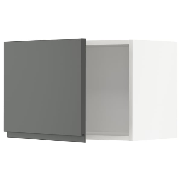 Modern grey kitchen cabinet set in sleek, dark grey with minimalistic design and integrated handles.