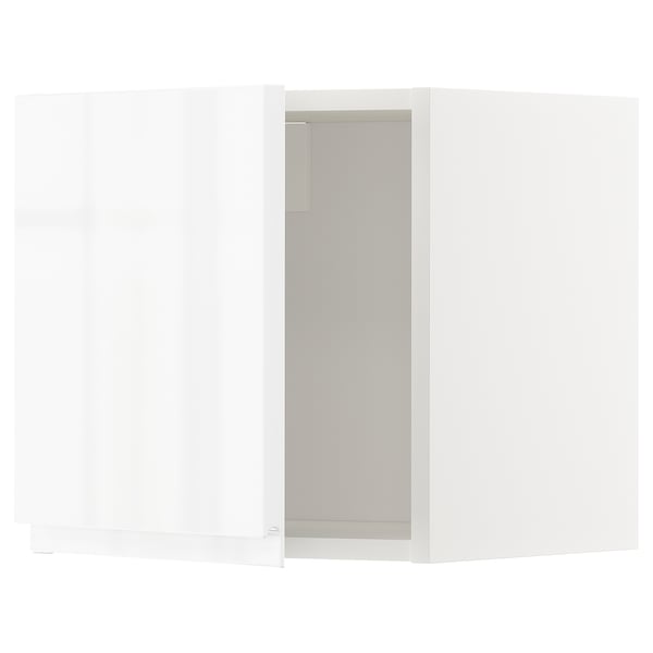 White glossy modern kitchen cabinet set with sleek integrated handles.