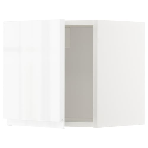White glossy modern kitchen cabinet set with sleek integrated handles.