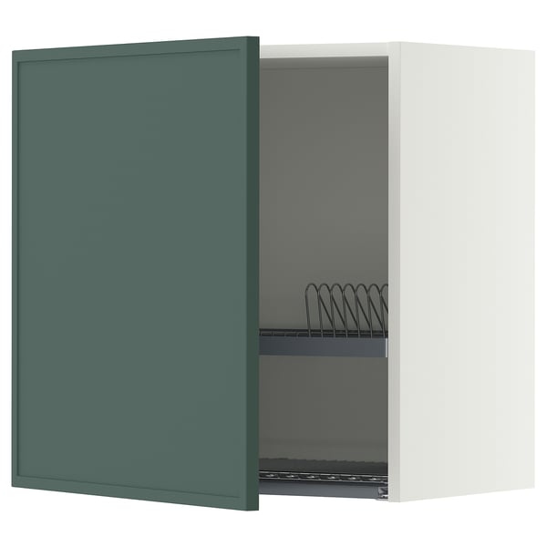 METOD Wall cabinet with dish drainer, white/Aspudden dark grey-green, 60x60 cm