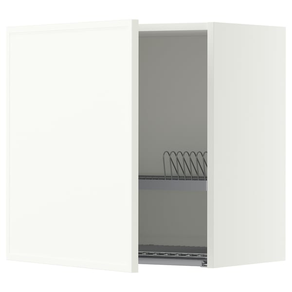 METOD Wall cabinet with dish drainer, white/Aspudden matt white, 60x60 cm