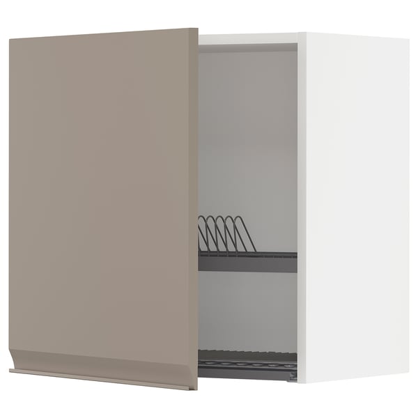 METOD kitchen cabinet in grey-beige with adjustable shelves, closed on one side and open on the other.