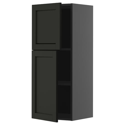Grey METOD kitchen cabinet, open door, adjustable shelf.