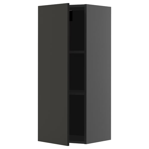 Modern black kitchen cabinet, METOD, sleek design, tall and rectangular, with adjustable shelf.