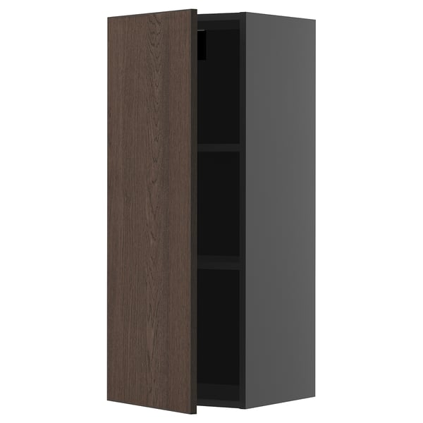 Modern cabinet: METOD in dark brown with oak veneer, rectangular shape, single adjustable shelf, sleek design.
